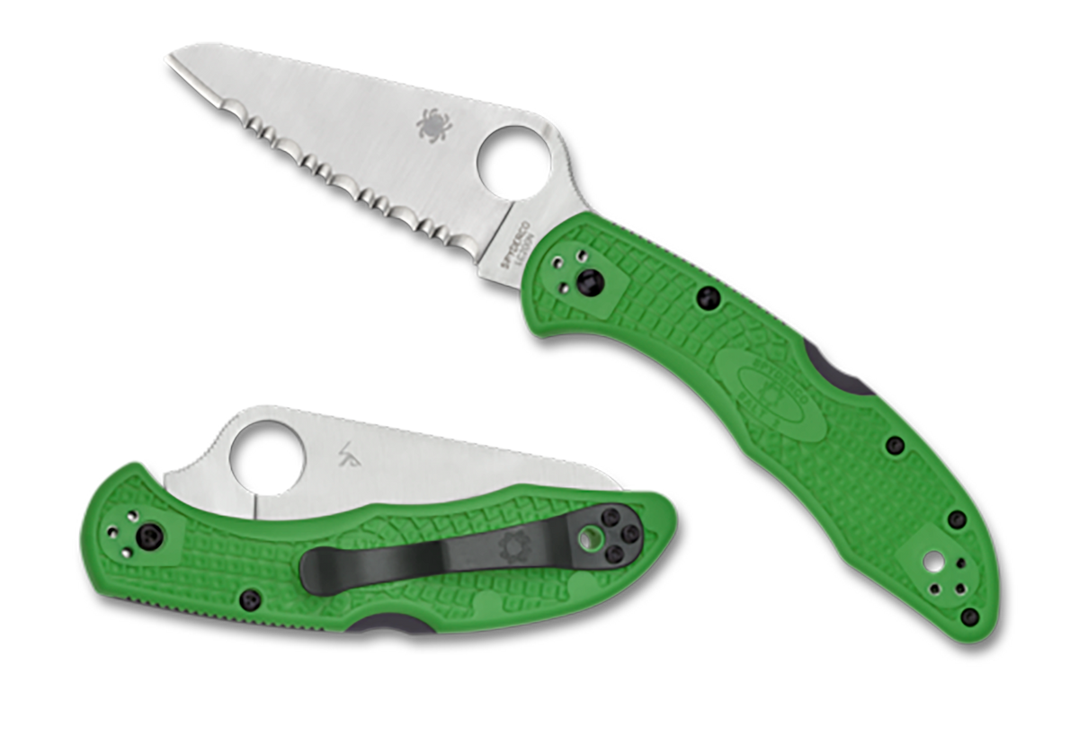 Spyderco Salt 2 3" Clip Point Serrated LC200N Green FRN Folding Knife