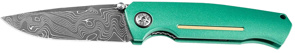 Boker 1969 Mach-1 Damast 3.22" Drop Point Damascus Green Aluminum Liner Lock Folder