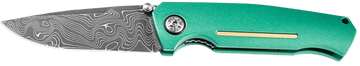 Boker 1969 Mach-1 Damast 3.22" Drop Point Damascus Green Aluminum Liner Lock Folder