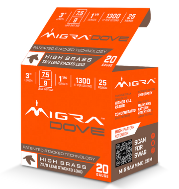 Migra Ammunition Ultimate Dove 20 Gauge 3" 1-1/4 oz 7.5/9 Shot 25 Rd - Box or Case
