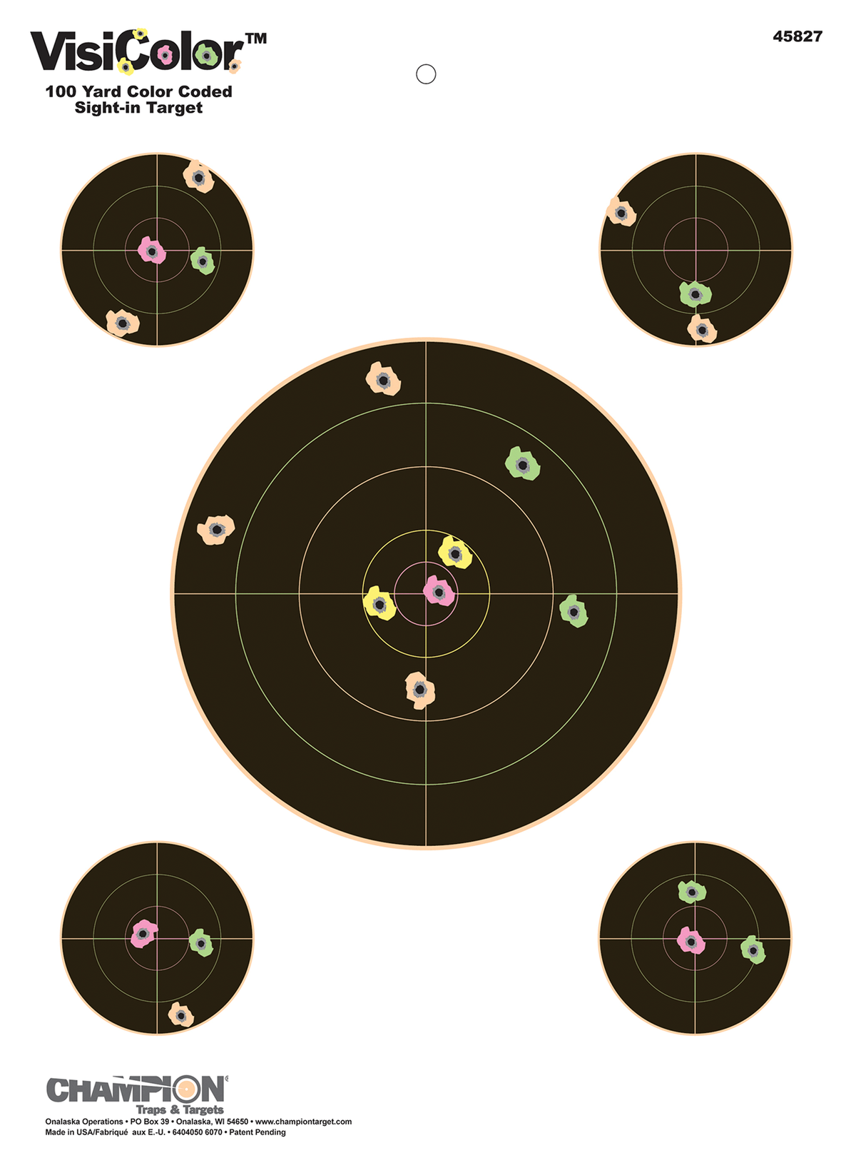 Champion Targets VisiColor Sight-In 5" Bullseye Self-Adhesive Paper 13" x 18" Multi-Color 10 Pack