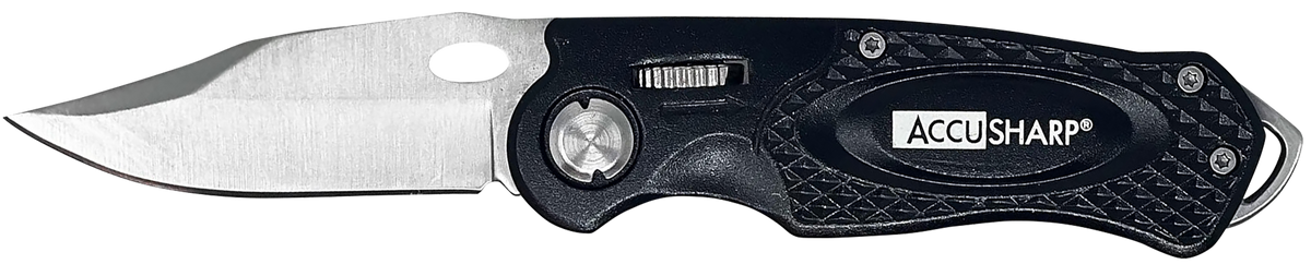 Accusharp 703C Sport 3" Folding Plain Stainless Steel Blade Black Anodized Aluminum Handle