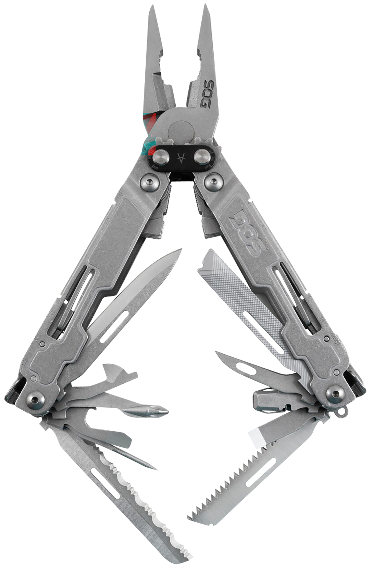 S.O.G PowerAccess Deluxe 21-Tool 2.74" Serrated Blade Stone Wash Stainless Steel Multi-Tool w/Nylon Sheath