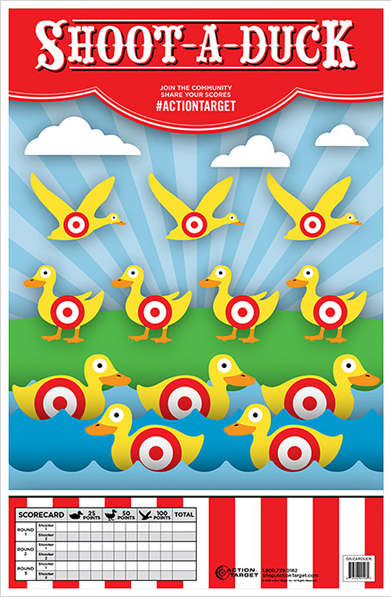 Action Target GSCARDUCK100 Shoot-A-Duck Entertainment Ducks Paper Hanging Target 23" x 35" Multi-Color 100/Box