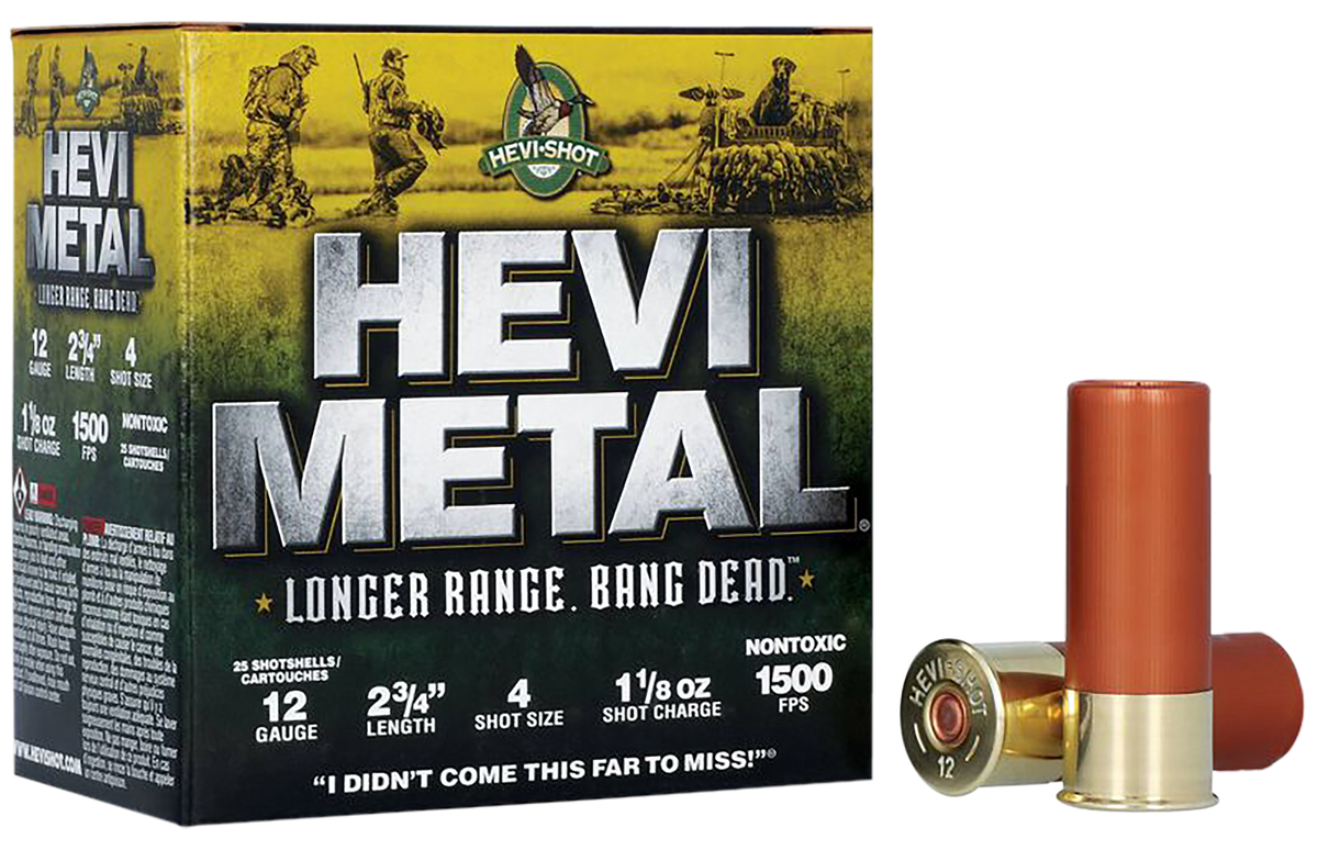 HEVI-Metal Longer Range 12 Gauge 2.75" 1-1/8 oz #4 Shot 1500 fps - Box or Case