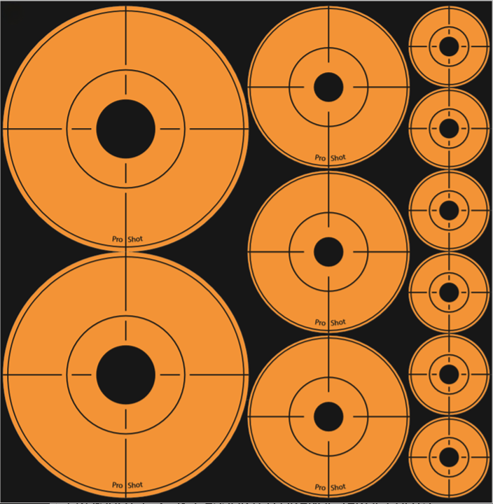 Pro-Shot Assorted-Dot Peel & Stick Target Dots Black/Orange 1"/2"/3" 10 Pack