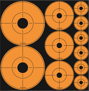 Pro-Shot Assorted-Dot Peel & Stick Target Dots Black/Orange 1"/2"/3" 10 Pack