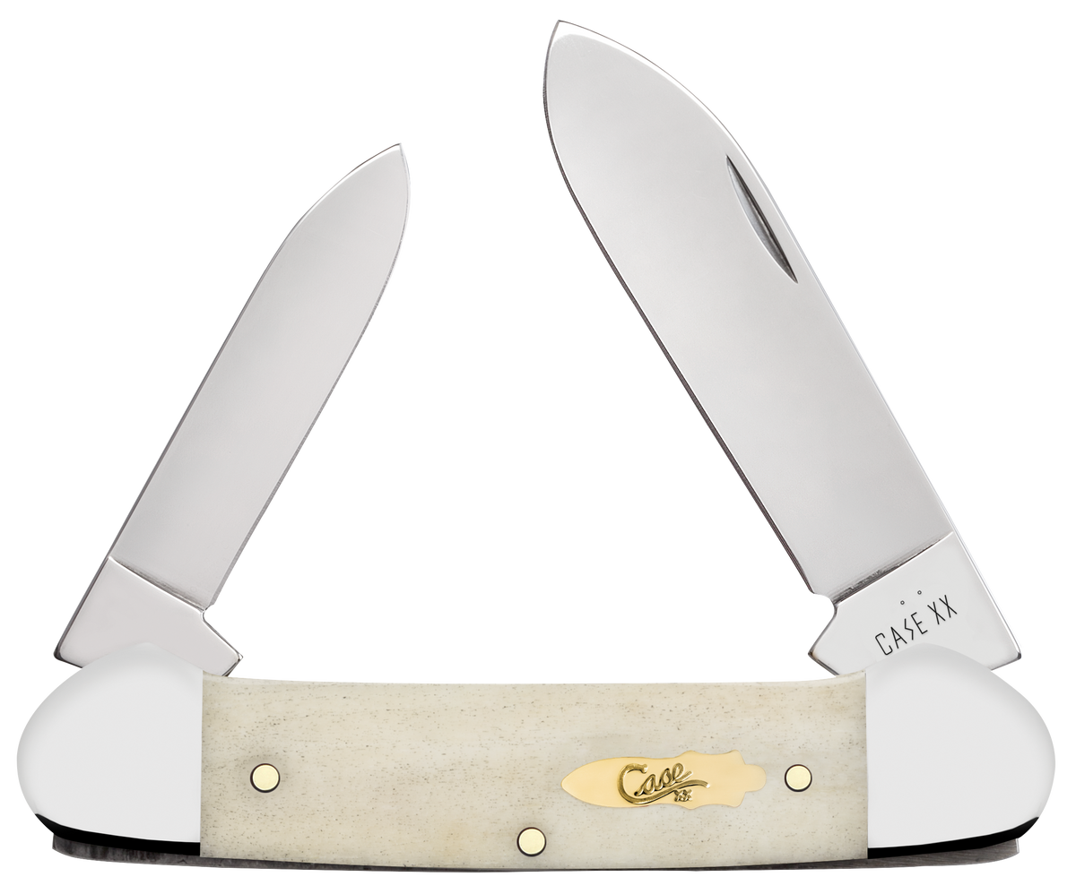 Case Canoe 11023 3.63" Folding Pocket Knife 2-Blade Pen/Spear Plain Edge Smooth Natural Bone