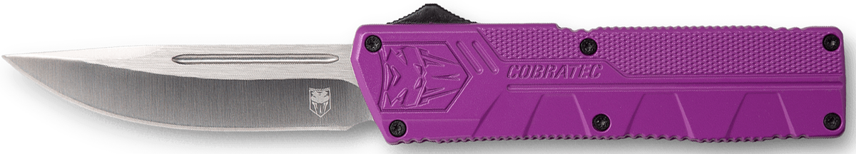 CobraTec Knives Lightweight 3.25" OTF Drop Point Plain D2 Steel Purple Aluminum Handle
