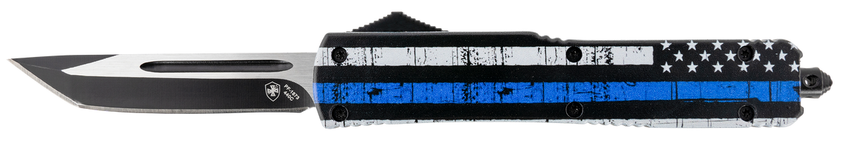 Templar Knife Gen II Back The Blue Slim 3.43" OTF Tanto Plain 440C Black Oxide Stonewashed Aluminum Handle