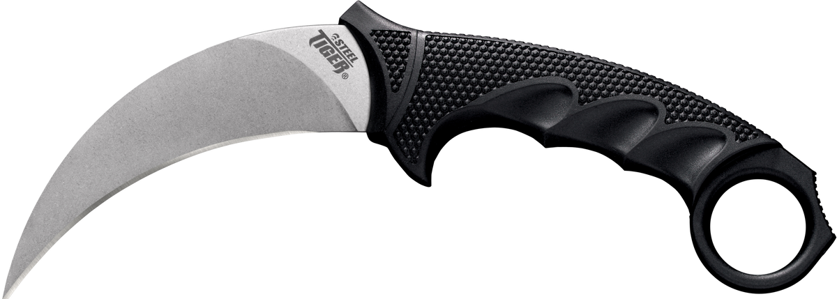Cold Steel Steel Tiger 4.75" Fixed Karambit Plain AUS-8A SS Stone Washed Black Griv-Ex/Kray-Ex Handle