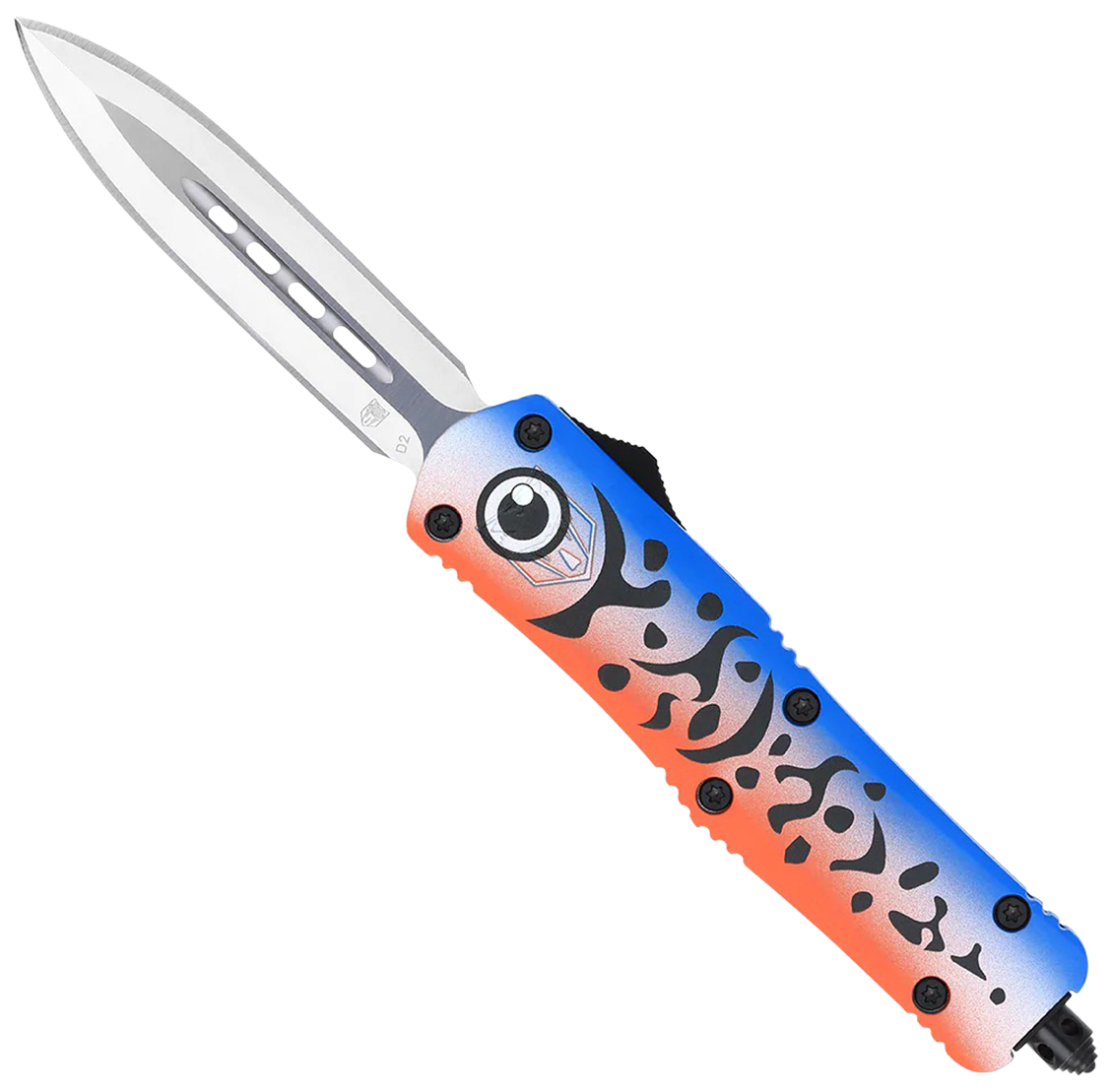CobraTec Knives FS-3 Blue Lure Medium 3" OTF Dagger Plain Satin D2 Steel Blue Aluminum Cerakote Handle