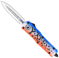 CobraTec Knives FS-3 Blue Lure Medium 3" OTF Dagger Plain Satin D2 Steel Blue Aluminum Cerakote Handle