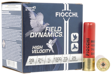 Fiocchi 28HV75 Field Dynamics High Velocity 28 Gauge 2.75" 3/4 oz #7.5 Shot 25 Bx/10 Cs - Box or Case