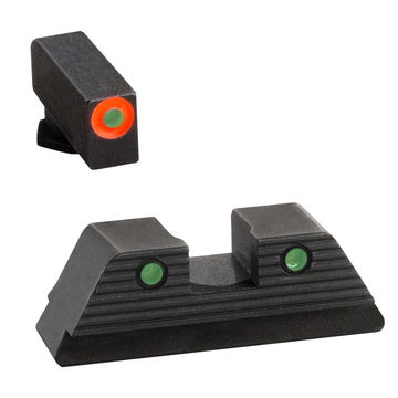 Ameriglo GL818 Trooper Sight Set for Glock Gen 5 9mm/.40 - Green Tritium Orange Outline Front / Green Tritium Black Serrated Rear