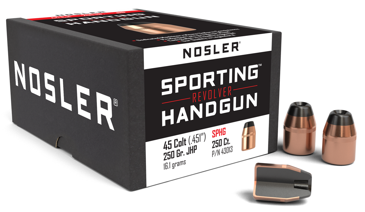 Nosler Sporting Handgun 45 Colt 250gr Jacketed Hollow Point Bullets - 100/Box
