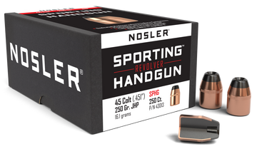 Nosler Sporting Handgun 45 Colt 250gr Jacketed Hollow Point Bullets - 100/Box
