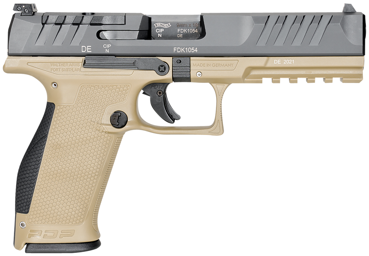 Walther Arms PDP Optic Ready 9mm Luger 5" 18+1 Semi-Auto Pistol - Tan Frame / Black Slide