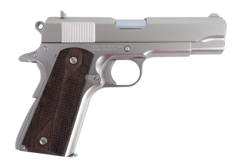 Tisas Arms 1911 A1 Tank Commander 9mm Luger 4.25" 9+1 SAO Pistol - Nickel / Walnut