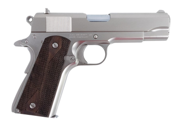 Tisas Arms 1911 A1 Tank Commander 9mm Luger 4.25" 9+1 SAO Pistol - Nickel / Walnut