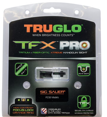 TruGlo TFX Pro Sig Sauer P238 #6 Front/#6 Rear Green Tritium Fiber Optic Sight Set - Black Nitride