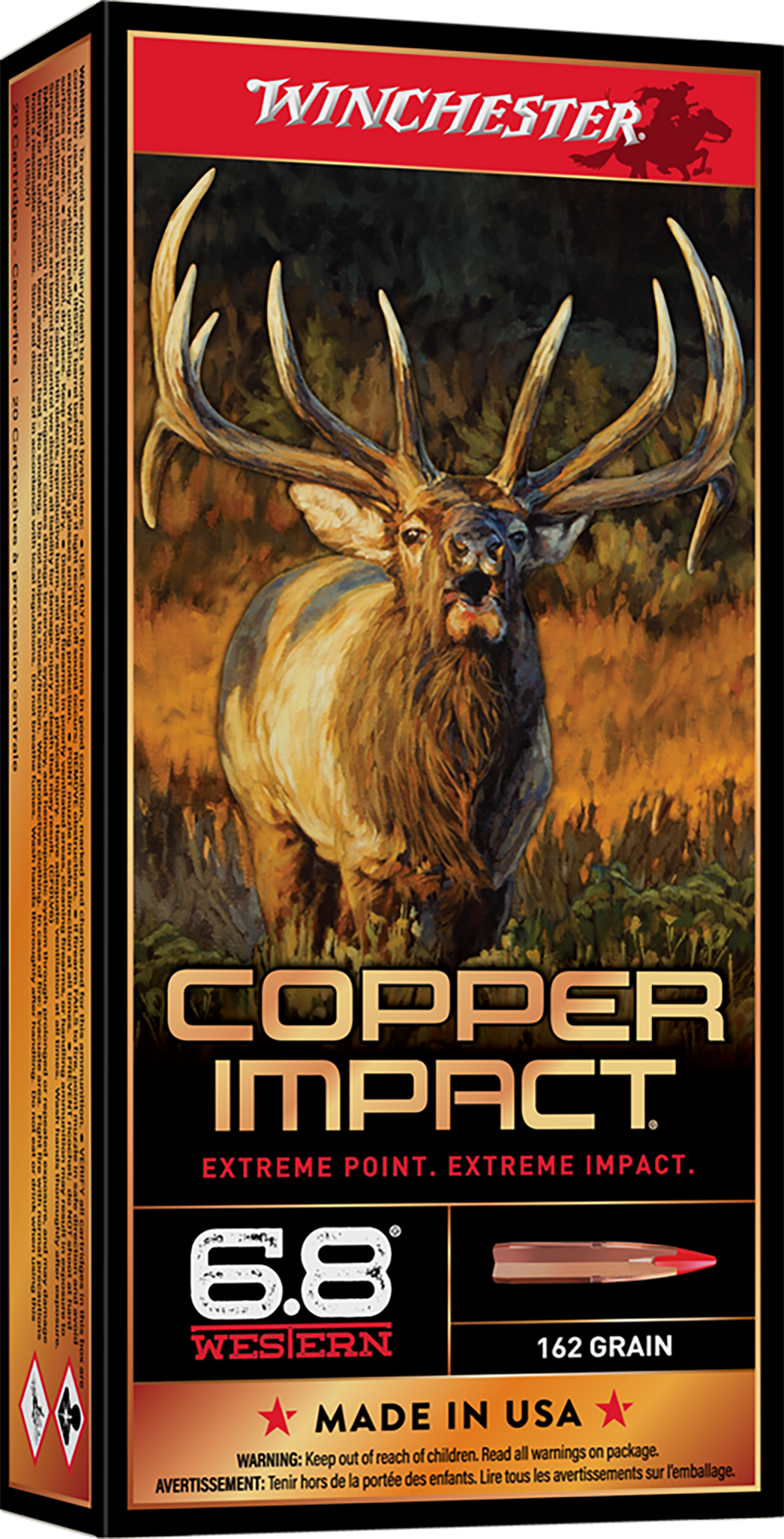 Winchester Ammo Copper Impact 6.8 Western 162gr Copper Extreme Point Lead Free 20 Rd - Box or Case