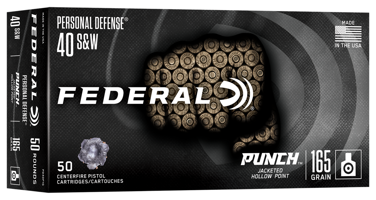 Federal Punch 40 S&W 165gr Jacketed Hollow Point 50 Rd - Box or Case