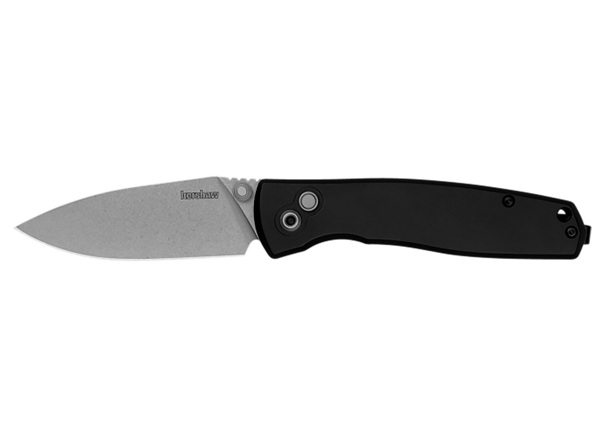 Kershaw Kindred 2053 3" Folding Spear Point Plain Stonewashed D2 - Black Anodized Aluminum