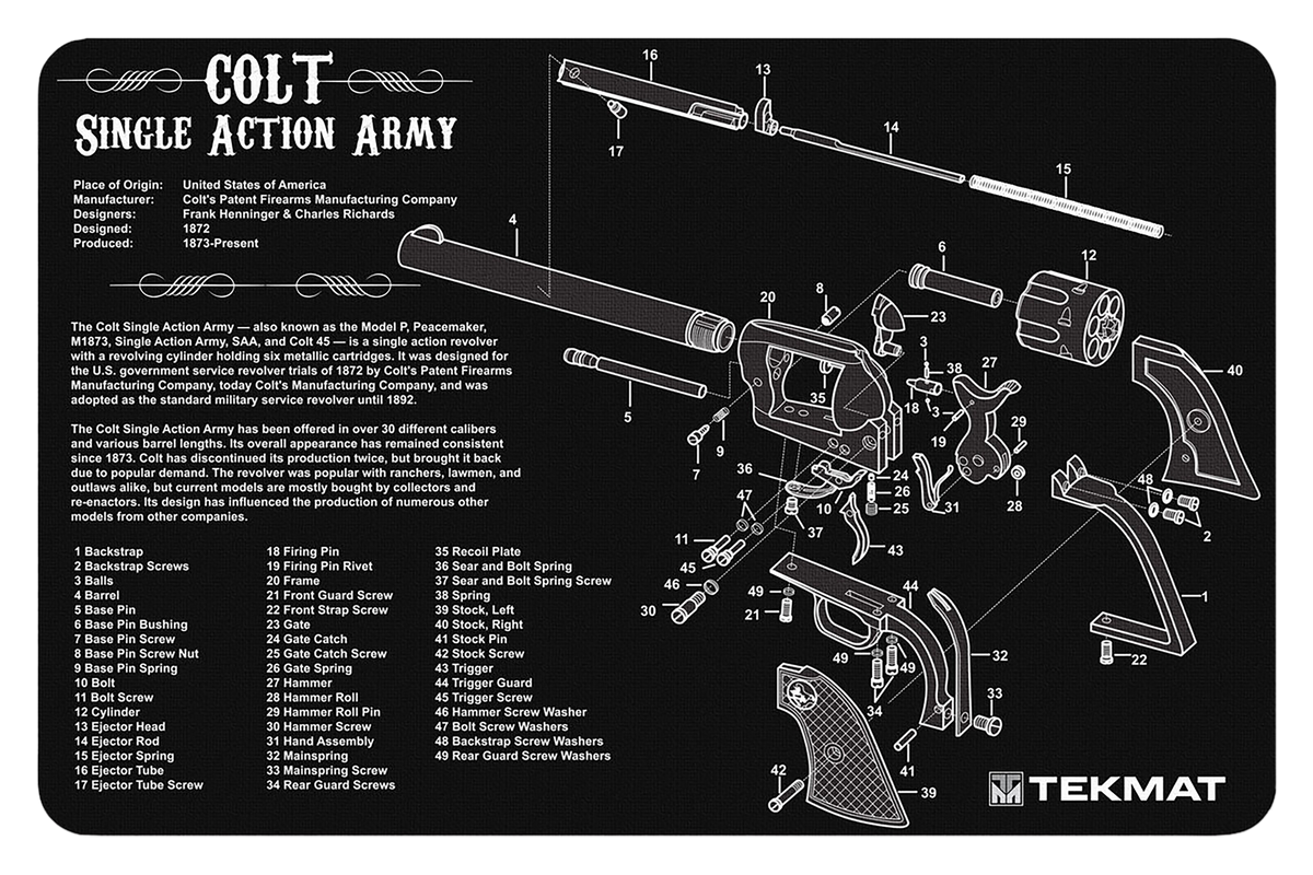 TekMat TEKR17SAA Cleaning Mat 11"x17" Black/White Rubber - Colt Revolver Army Parts Diagram