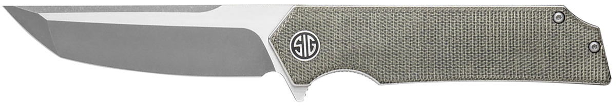 Eikonic Knife Company Tsuru 3.30" Tanto Plain Satin 154CM Green Canvas Micarta Folding Knife