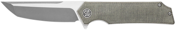 Eikonic Knife Company Tsuru 3.30" Tanto Plain Satin 154CM Green Canvas Micarta Folding Knife