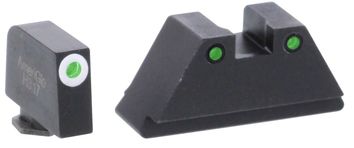 Ameriglo GL152 Optic Compatible Sight Set for Glock - XL Tall - Green Tritium White Outline Front / Green Tritium Black Outline Rear