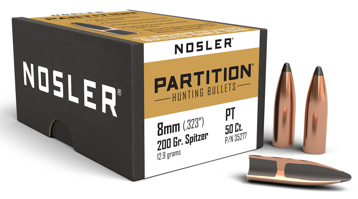 Nosler Partition 8mm .323 200gr Spitzer Reloading Bullets - 50/Box