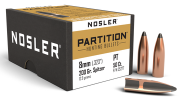 Nosler Partition 8mm .323 200gr Spitzer Reloading Bullets - 50/Box