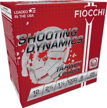Fiocchi Shooting Dynamics Target Load 12 Gauge 2.75" 1-1/8 oz 8 Shot 25 Bx/10 Cs - Box or Case