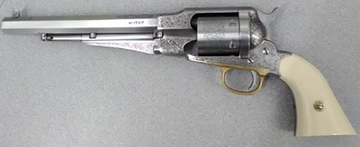 Taylor's & Company 1858 Remington Conversion 45 LC 8" 6-Rd SAO Revolver - Nickel Engraved Ivory Grip