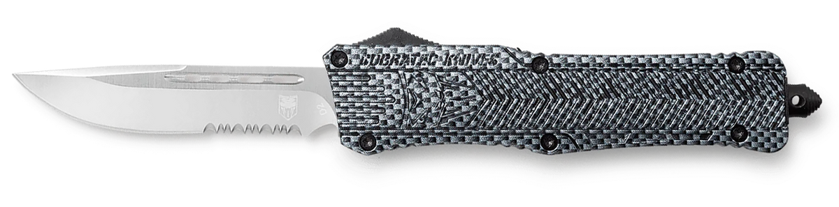 CobraTec Knives CTK-1 Large 3.75" OTF Drop Point Part Serrated D2 Steel Carbon Fiber Aluminum Handle