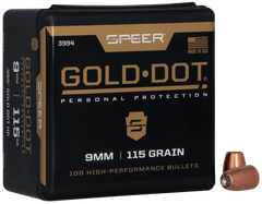 Speer Ammo 3994 Gold Dot Personal Protection 9mm Luger 115 gr Hollow Point Reloading Bullets - 100/Box