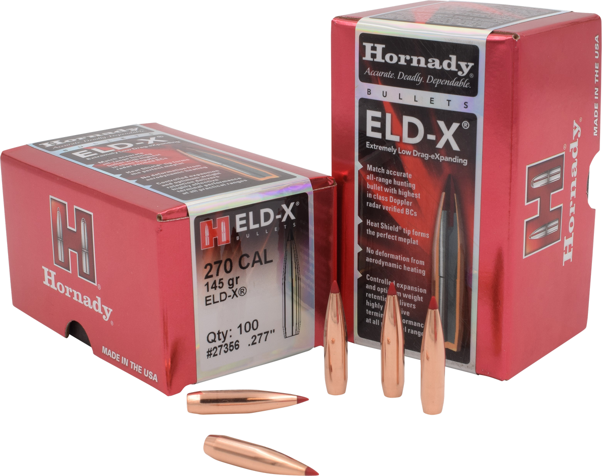 Hornady ELD-X 270 Cal .277 145 gr Reloading Bullets - 100/Box