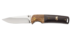 Browning Buckmark Hunter 3" Folding Drop Point Plain Mirror 8Cr14MoV SS Black/Natural Hardwood Handle