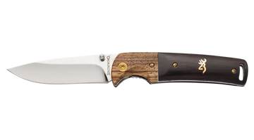 Browning Buckmark Hunter 3" Folding Drop Point Plain Mirror 8Cr14MoV SS Black/Natural Hardwood Handle