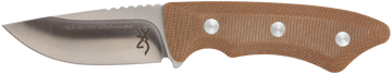 Browning Guide Series Small 3" Fixed Drop Point Plain Edge Satin 14C28N SS Blade Brown Micarta Handle