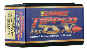 Barnes Bullets Tipped TSX .257 100gr TTSX Boat Tail Reloading Bullets - 50/Box
