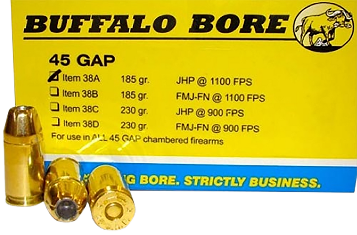 Buffalo Bore Ammunition Personal Defense Strictly Business 45 GAP 185gr Jacketed Hollow Point 20 Rd Box - Box or Case