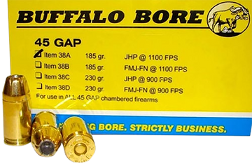 Buffalo Bore Ammunition Personal Defense Strictly Business 45 GAP 185gr Jacketed Hollow Point 20 Rd Box - Box or Case