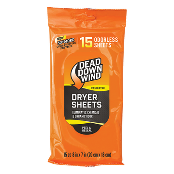 Dead Down Wind 1113 Dryer Sheets Odor Eliminator Odorless 15-Pack