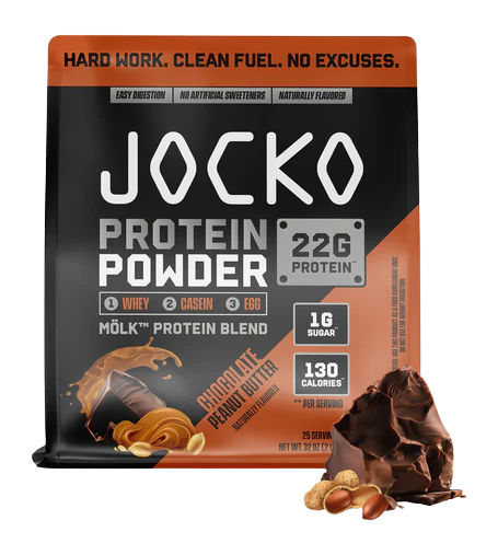 Jocko Fuel Chocolate Peanut Butter Whey Protein Powder Bag