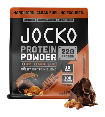 Jocko Fuel Chocolate Peanut Butter Whey Protein Powder Bag