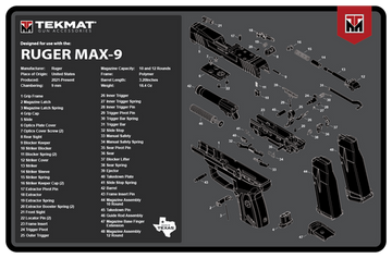 TekMat Ruger Max 9 11"x17" Pistol Cleaning Mat - Black/White Rubber