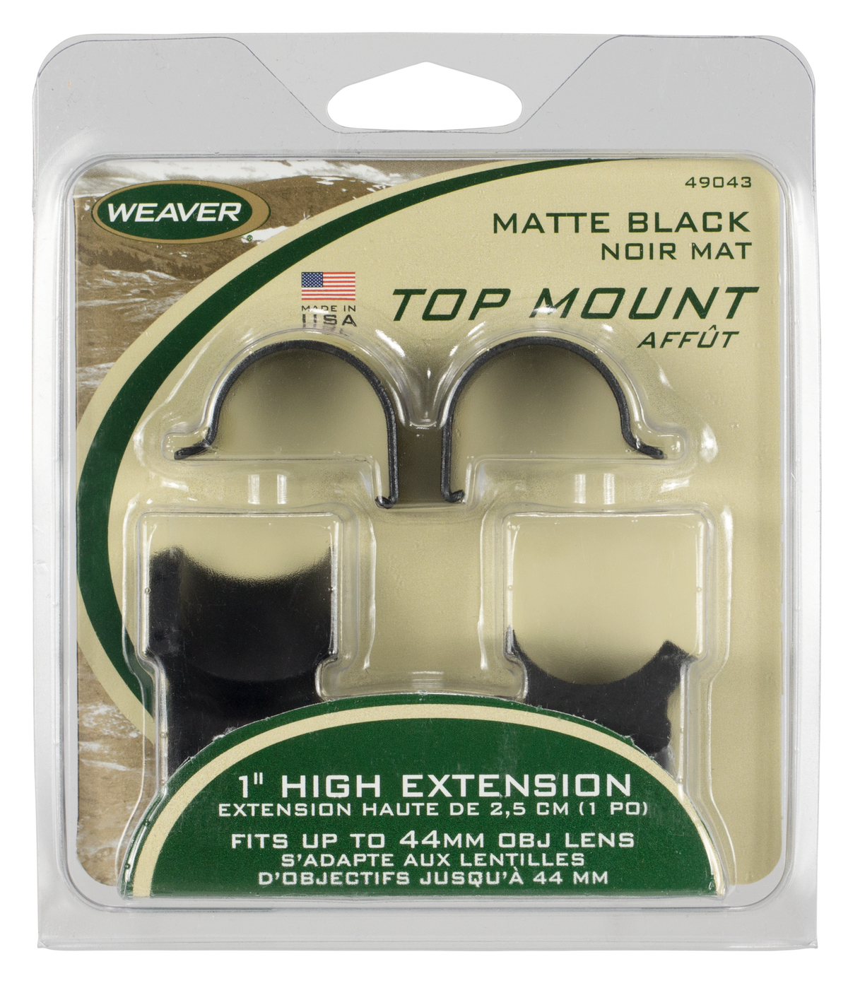 Weaver Mounts 49043 Detachable Top Mount Extension Rings 1" High Matte Black